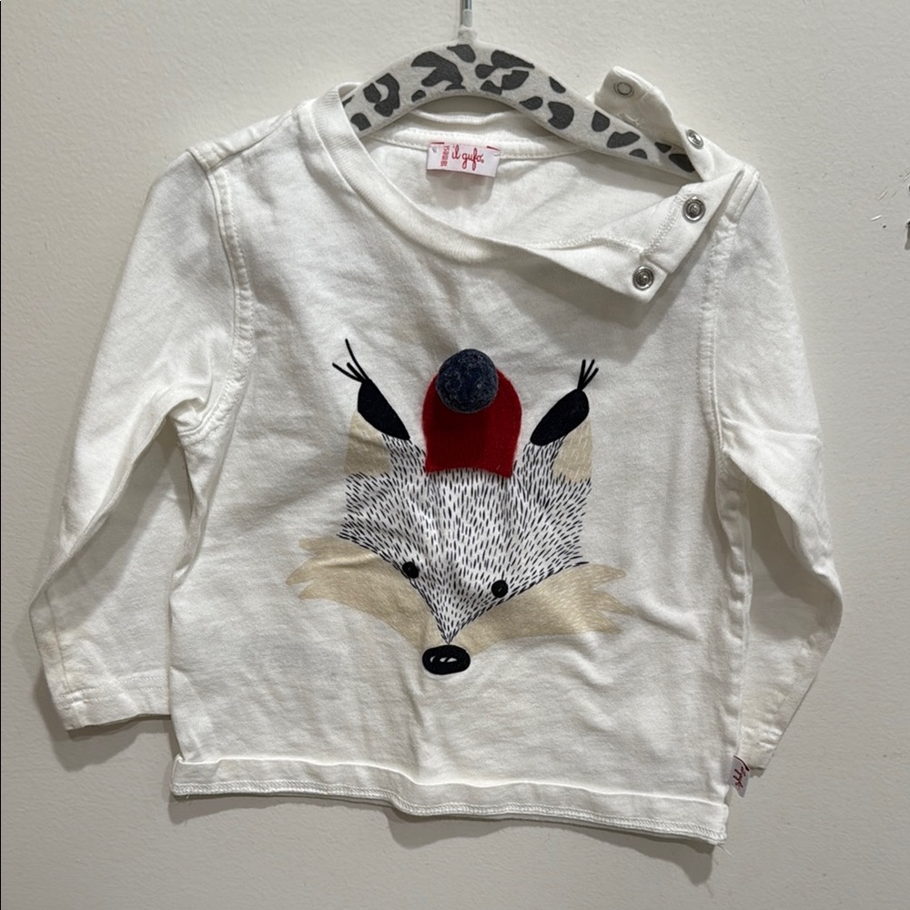 Il Gufo White Long Sleeve Tee with Fox Design